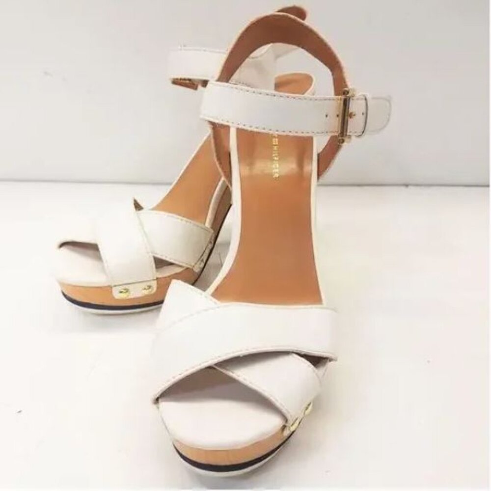 Tommy Hilfiger Whitnee Slingback Boho Wooden Heel Blue Sandals Size 7
